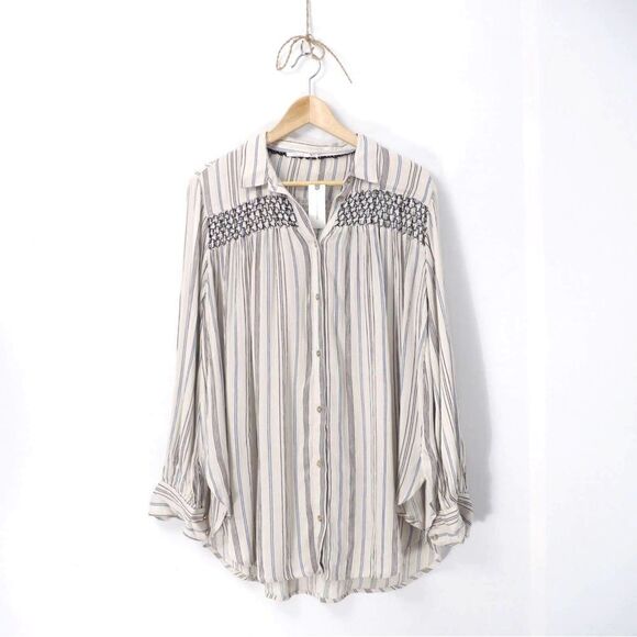 Anthropologie Floreat Northfork Striped Button Down Tunic - Picture 1 of 2